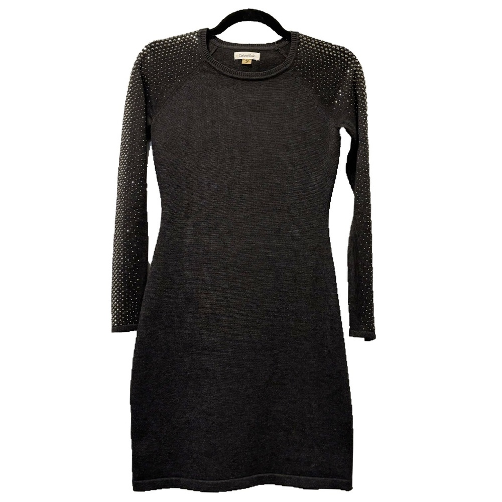 Vintage Y2K Calvin Klein grey embellished sweater mini dress size PXS
